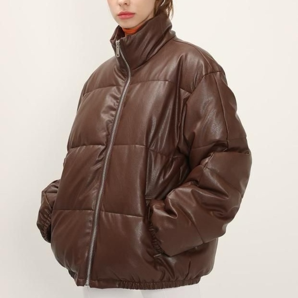 Brown Leather Puffer
